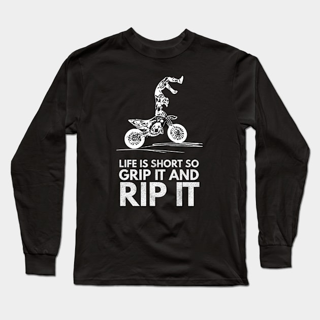 Dirt Bike Racer Typography Creative Art Long Sleeve T-Shirt by Abeer Ahmad